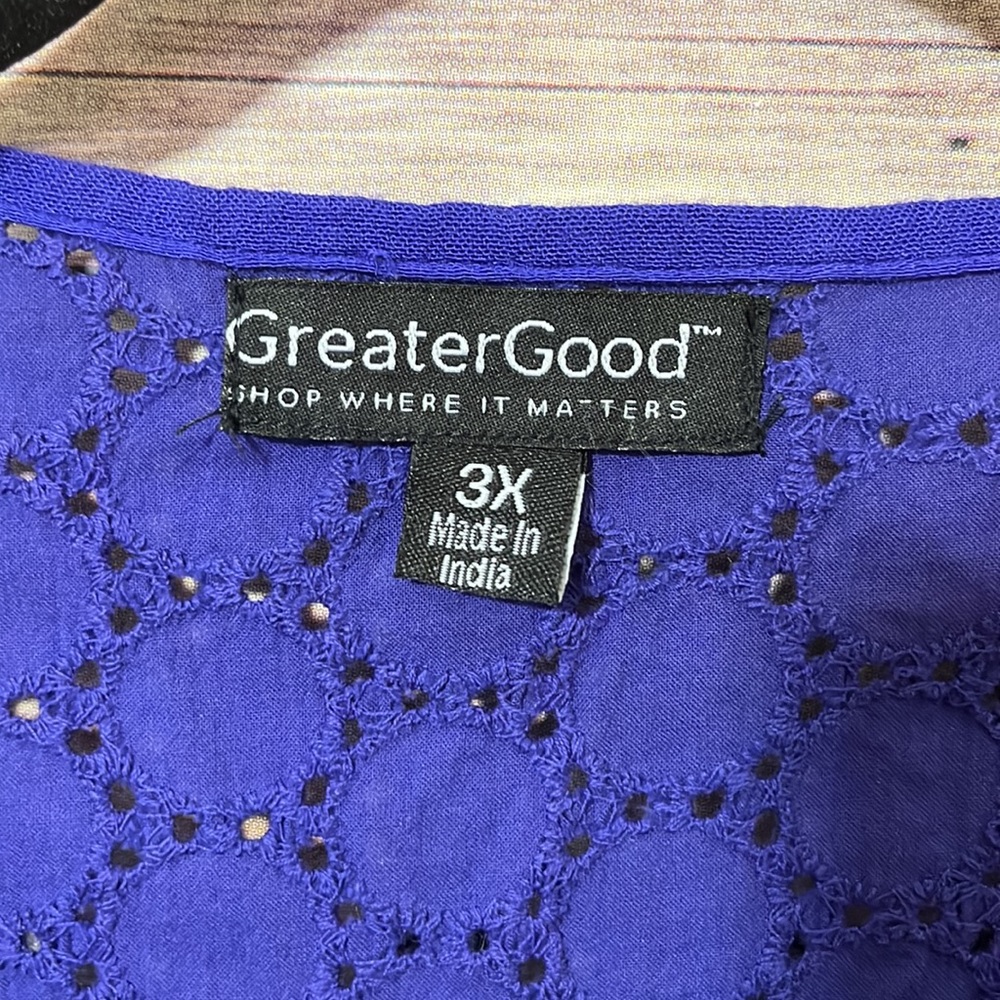 ⭐️ Greater Good Purple Blue Embroidered Top Size 3X Eyelet Boho Style A2 - Picture 2 of 8